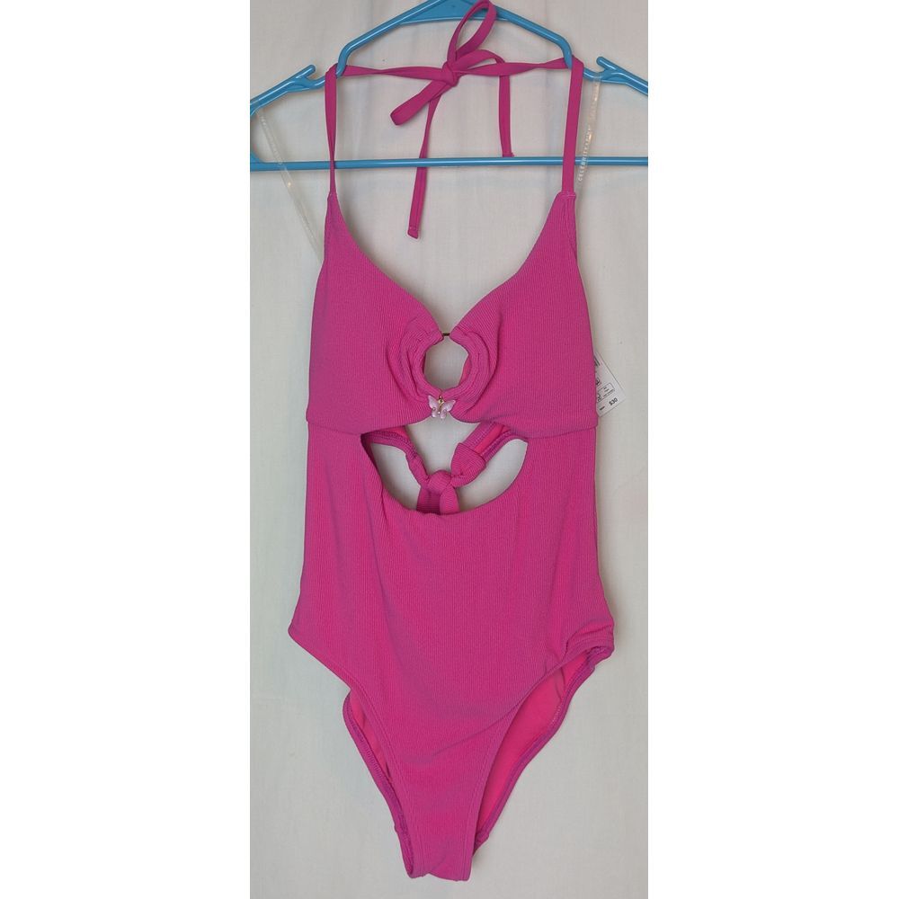 NWT Celebrity Pink‎ Junior's Swimsuit One Piece Strappy Pink Cutout Size Small